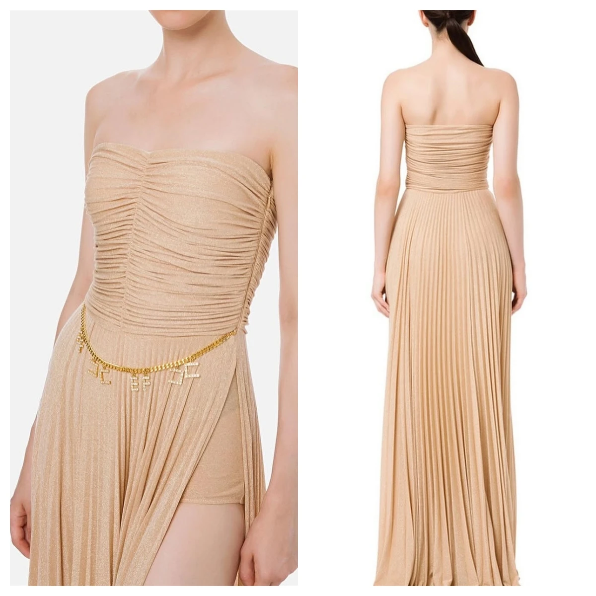 

Customized Temperament Champagne Chiffon Evening Dress Strapless Sleeveless Bridal Party Special Occasion Gowns Graceful