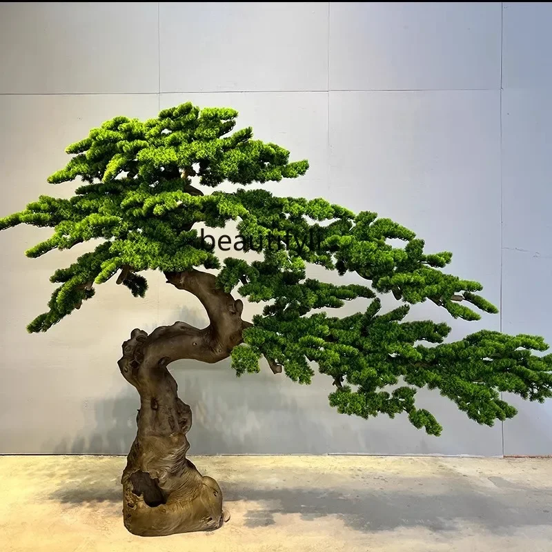 

lbWelcome Pine Imitative Tree Chinese Large Fake Trees Green Plant Landscape Hotel Hallway Window Landscape Decoration