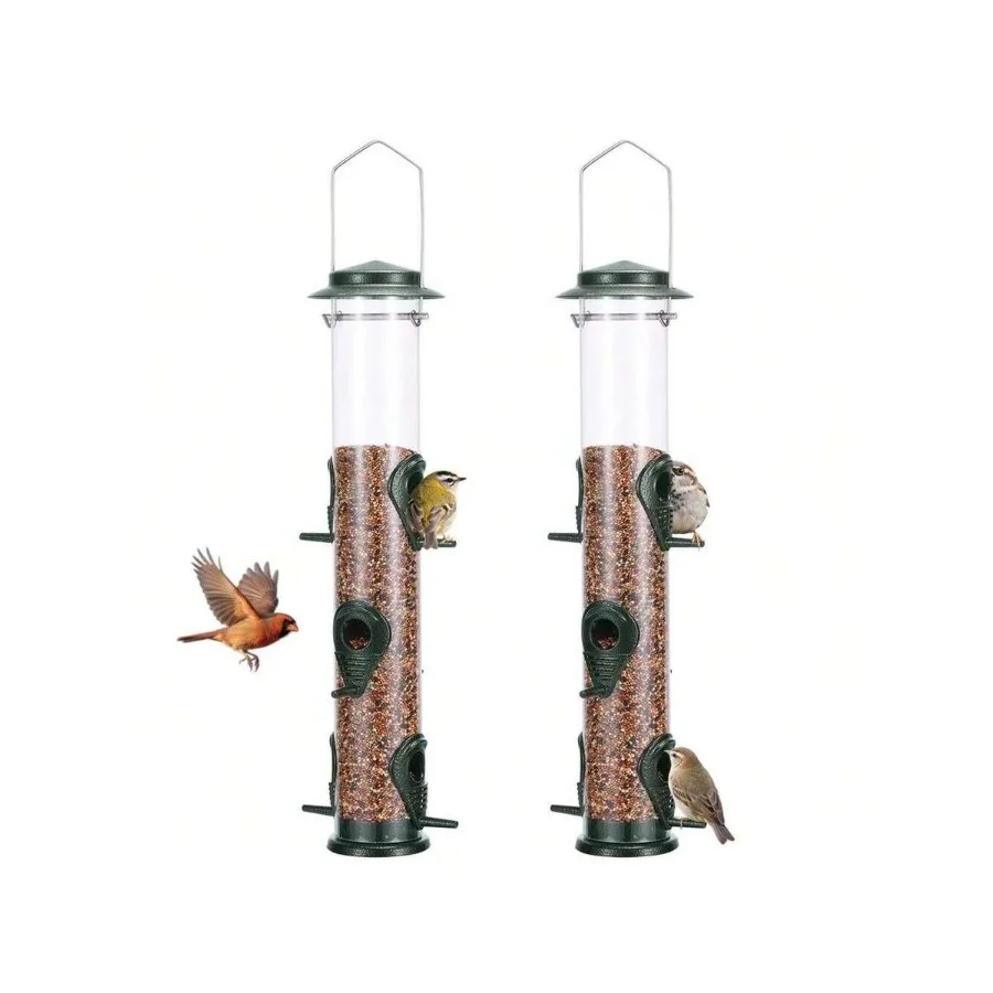 

2 PKS Metal Wild Bird Feeder Bird Feeders For Outdoors Hanging 6 Port Tube Bird Feeder Transparent Finch Feeder With Steel Hang