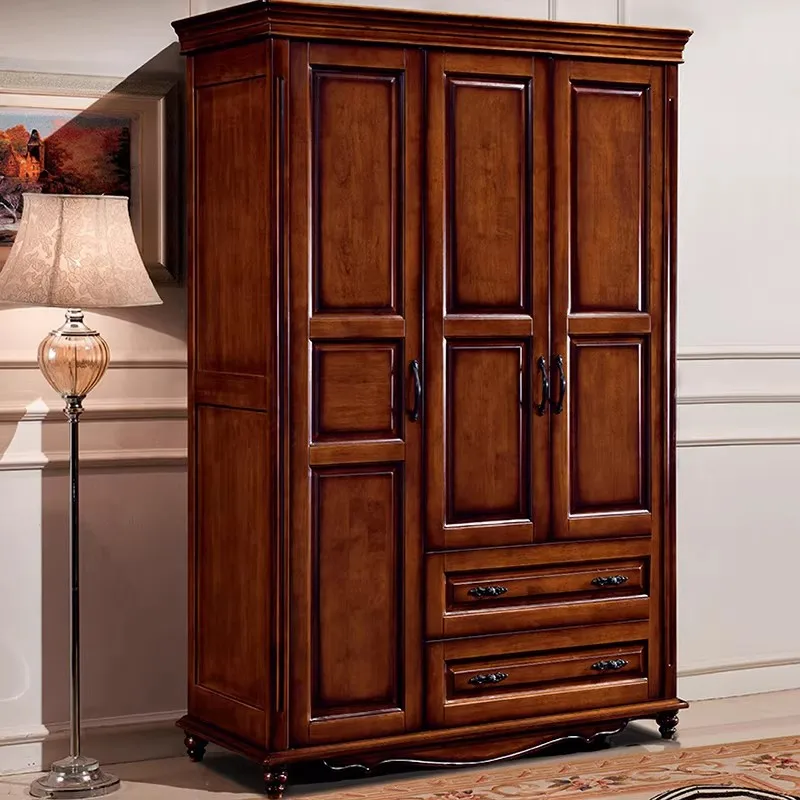 American Style Solid Wood Antique Freestanding Wardrobe Cabinet (Two/Three/Four/Five Door Options) Drawer Storage Home Furniture