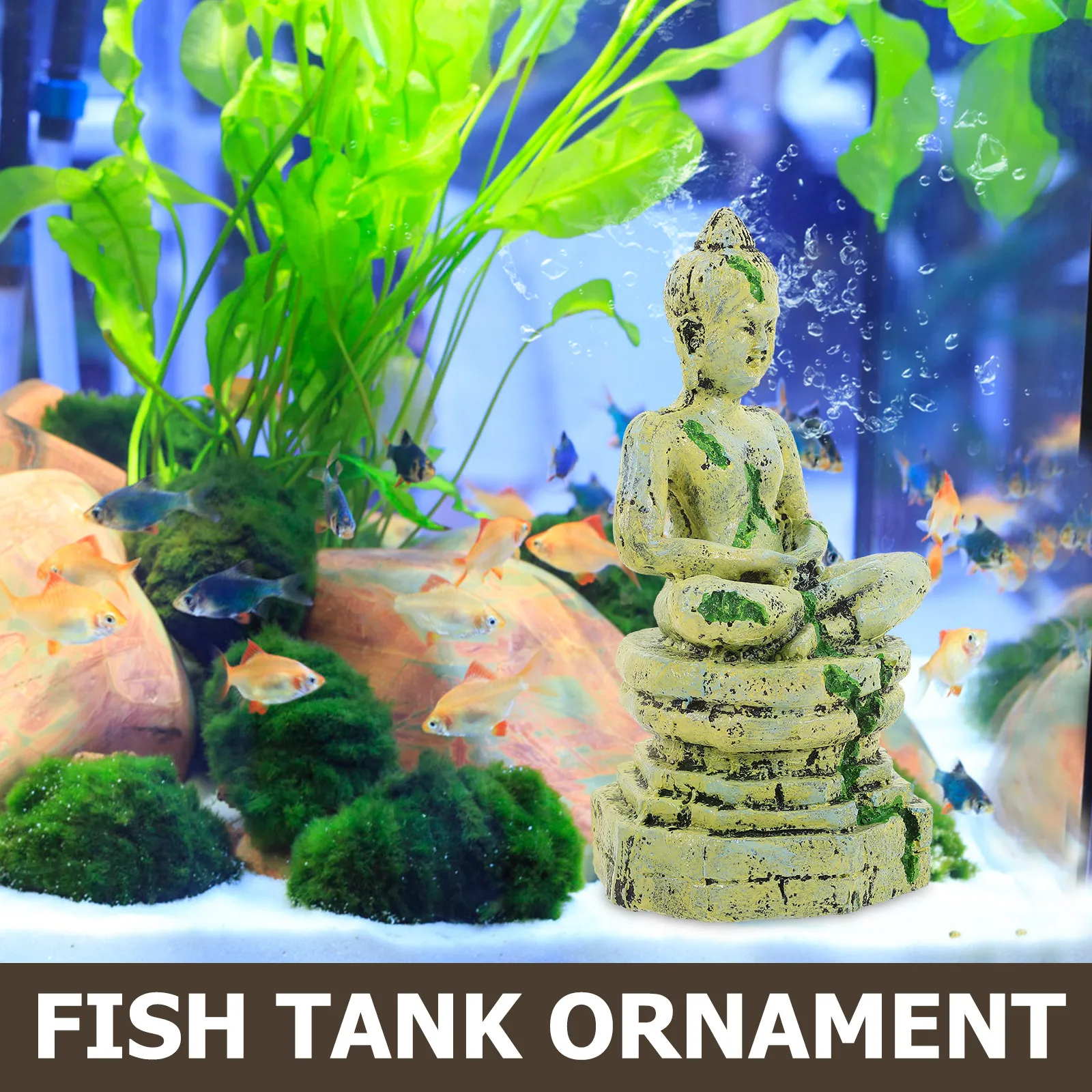 1Pcs Lifelike Resin Sitting Buddha Aquarium Ornament Fish Tank Underwater Decor Safe Non-Toxic Long-Lasting Fade-Resistant