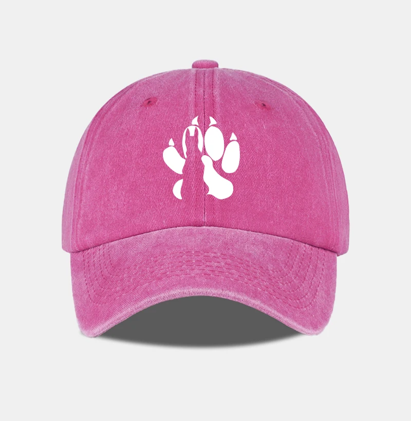 Wolf Paw Print Washed Baseball Cap, verstellbarer Unisex-Vintage-Sonnenhut für den Außenbereich – Detail 4