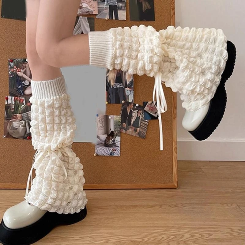 النساء القوس ضمادة نفخة تدفئة الساق الفتيات Harajuku JK موحدة جوارب طويلة إلى الركب 15UB