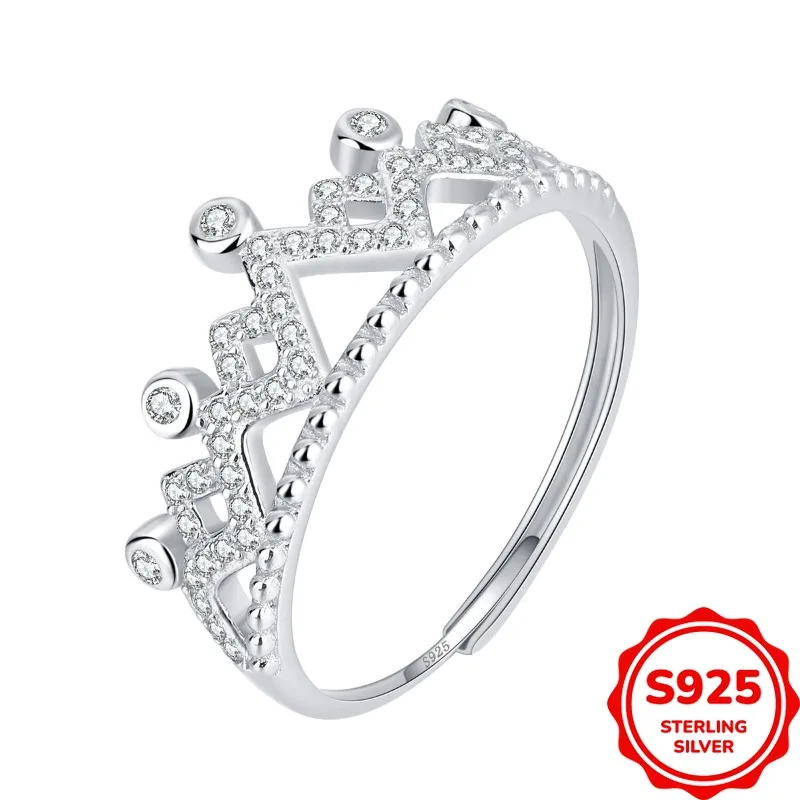 

Exquisite and elegant authentic S925 silver hollow crown women's wedding ring