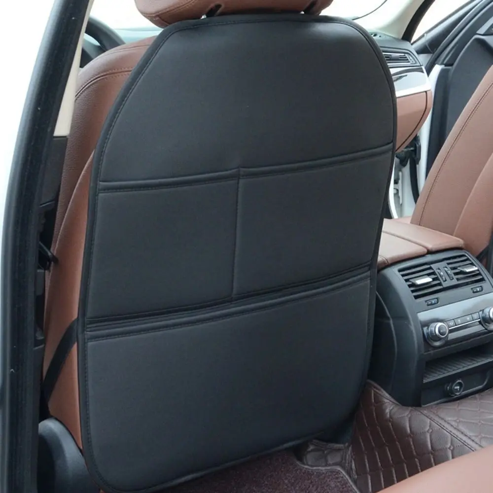 PU Leather Car Seat Backrest Protector Anti Slip Easy Installation Car Back Seat Protective Cover with Storage Pockets