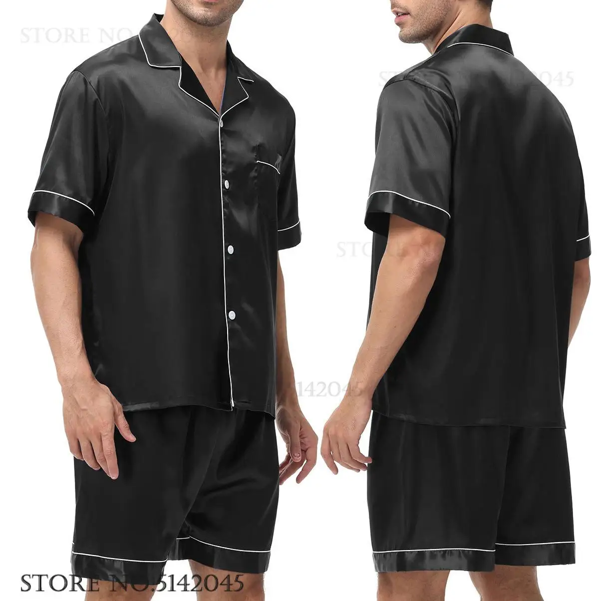 

Men Sleepwear Pajamas Two-Piece Set Summer New Short Sleeve Shorts Pijamas Suit Loose Casual Silk Satin Home Clothes Loungewear