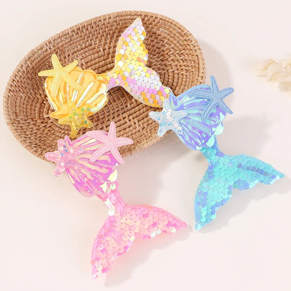 Lovely Mermaid Princess Hairclip for Girl Shinying Starfish Hairpin Baby Kids Bangs Decorative Clips Cartoon Colorful Headwear