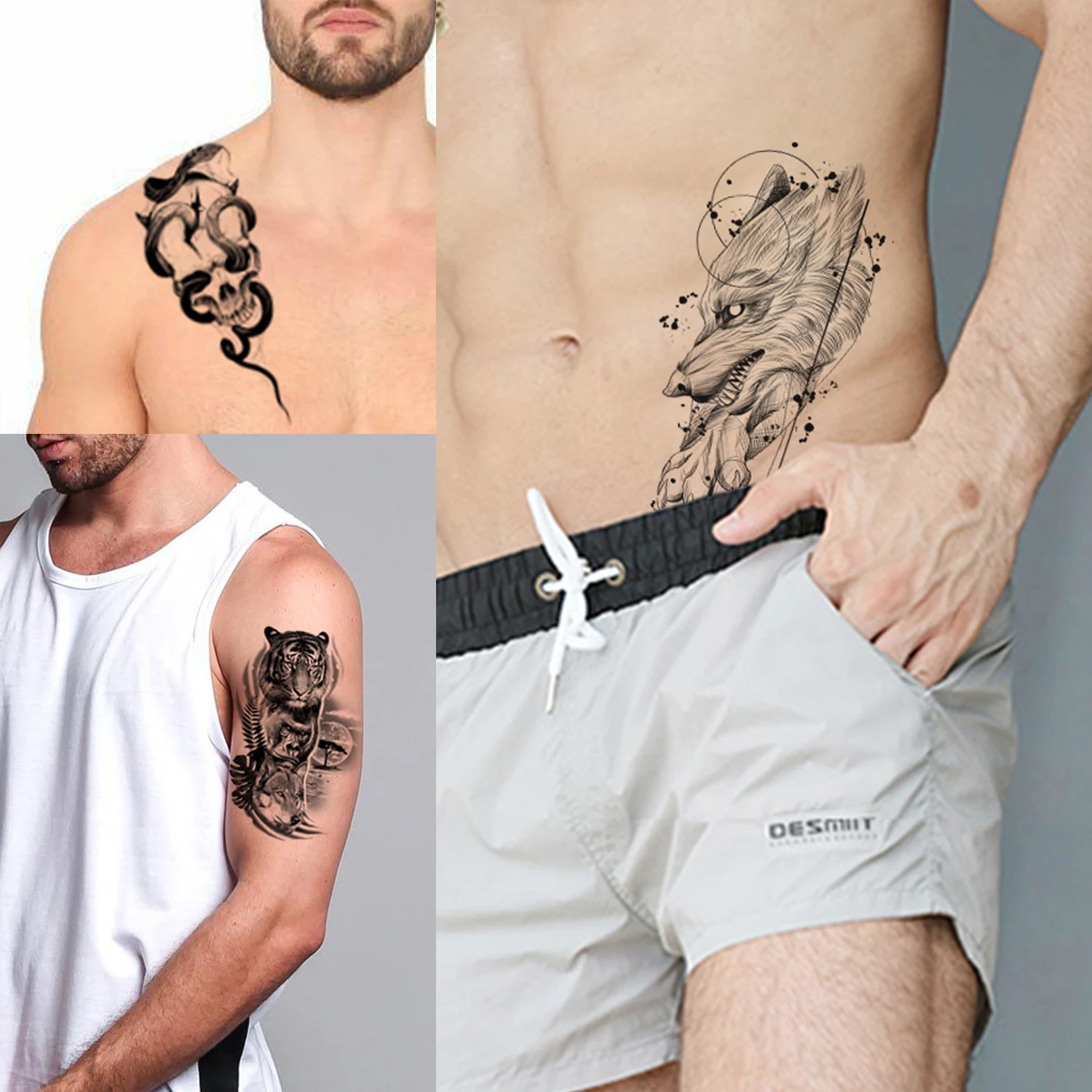 GLARYYEARS Temporary Tattoo, Large Realistic Long-lasting Fake Tattoos, Adults Men Women Skull Flower Snake Body Tattoos Sticker