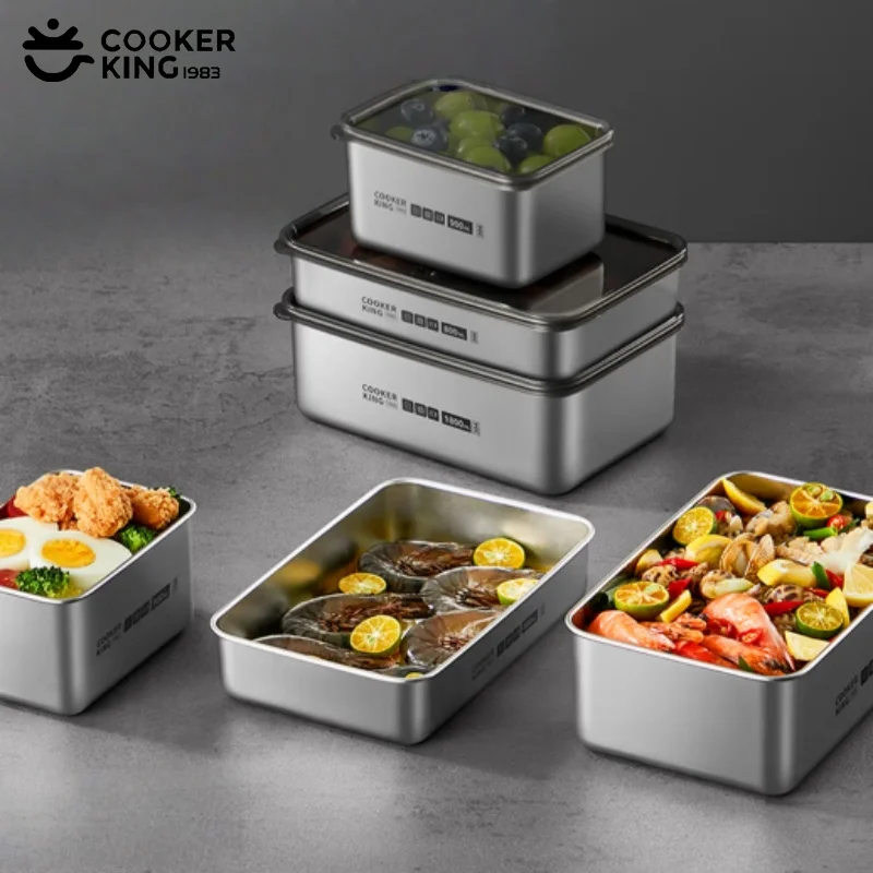 COOKER KING Stainless Steel Fruit Preservation Box Refrigerator Sealed Storage Container with Lid Home Portable Lunch Bento Box