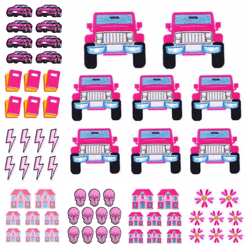 10 pezzi all\'ingrosso Cartoon Pink Car House Book toppe ricamate sui vestiti ferro sulle toppe per abbigliamento distintivo adesivo cucito fai da te