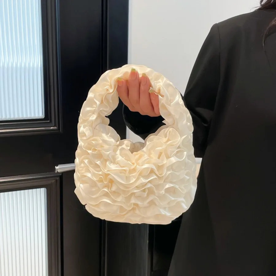 

Japanese-style fashion sweet textured teenage pleated bag lace soft tulle handheld bag aristocratic lace underarm handheld bags