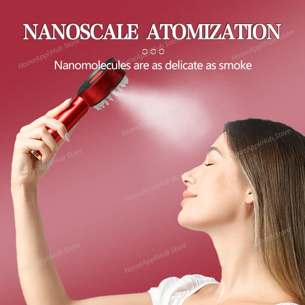 Electric Microcurrent Spray Massage Comb Red LED Hair Follicle Comb Scalp Nano Atomized Head Massager Hair Growth Anti Loss