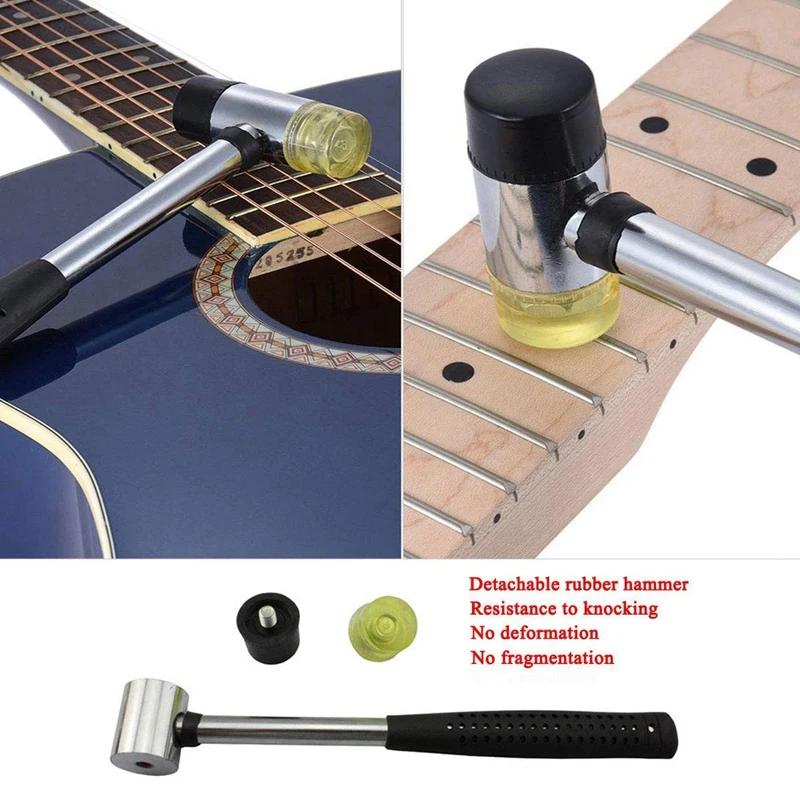 Guitar Luthier Tool Kit Include Fret Rubber Hammer, Guitar Fret Crowning File, Fret Rocker Leveling, 2 Pcs Fingerboard Guards Pr