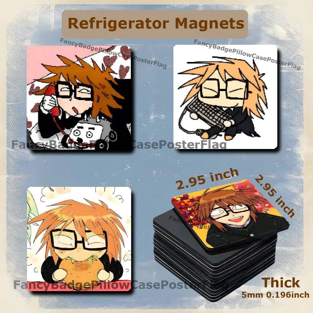 Cartoon R-Ranfren Randal 75mm Frigerator Magnet Square Stickers Personalize Fridge Refrigerator Wall Door Decoration