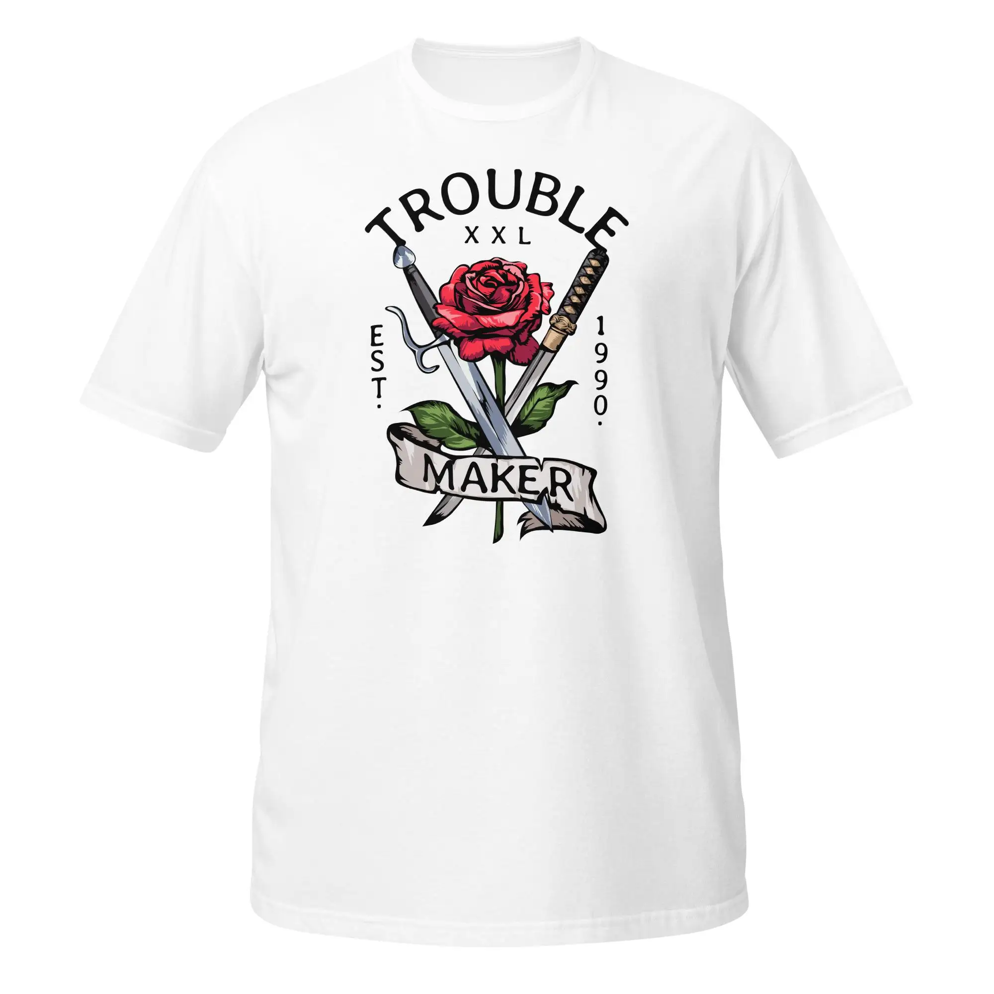 صانع روز السيف تي شيرت كاتانا سيف ذو نمط الوشم تي شيرت القوطية الورد المحارب تي شيرت الظلام الأزهار تي شيرت ايمو هدية عشاق الوشم #1