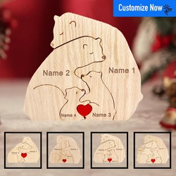 Animal Family Ornaments DIY Wood Carving Free Engraving Custom Name Figurines Home Bear Elephant Puzzle Mother's Birthday Gift