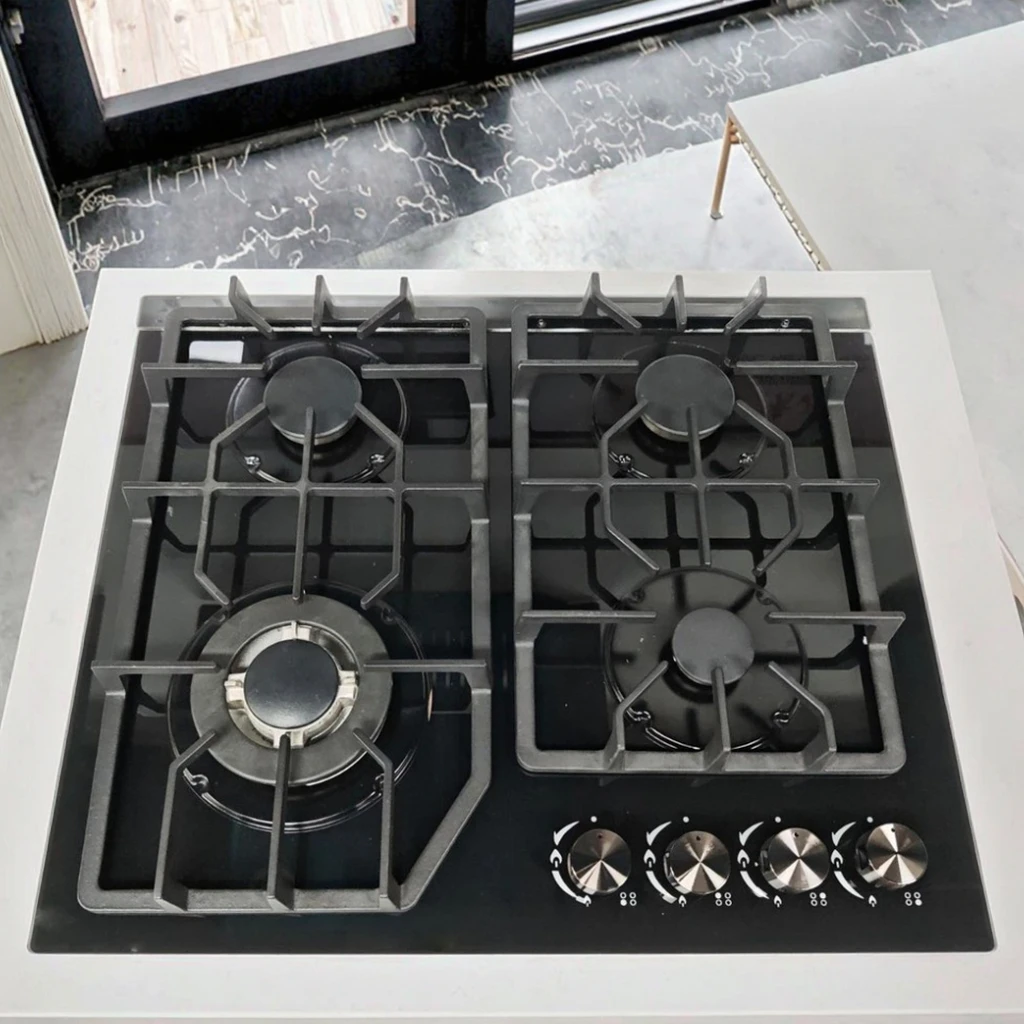 Low-priced Four-Cooker Gas Cooktop Tempered Glass Electronic Ignition Energy-Saving Class B Flameout Protection