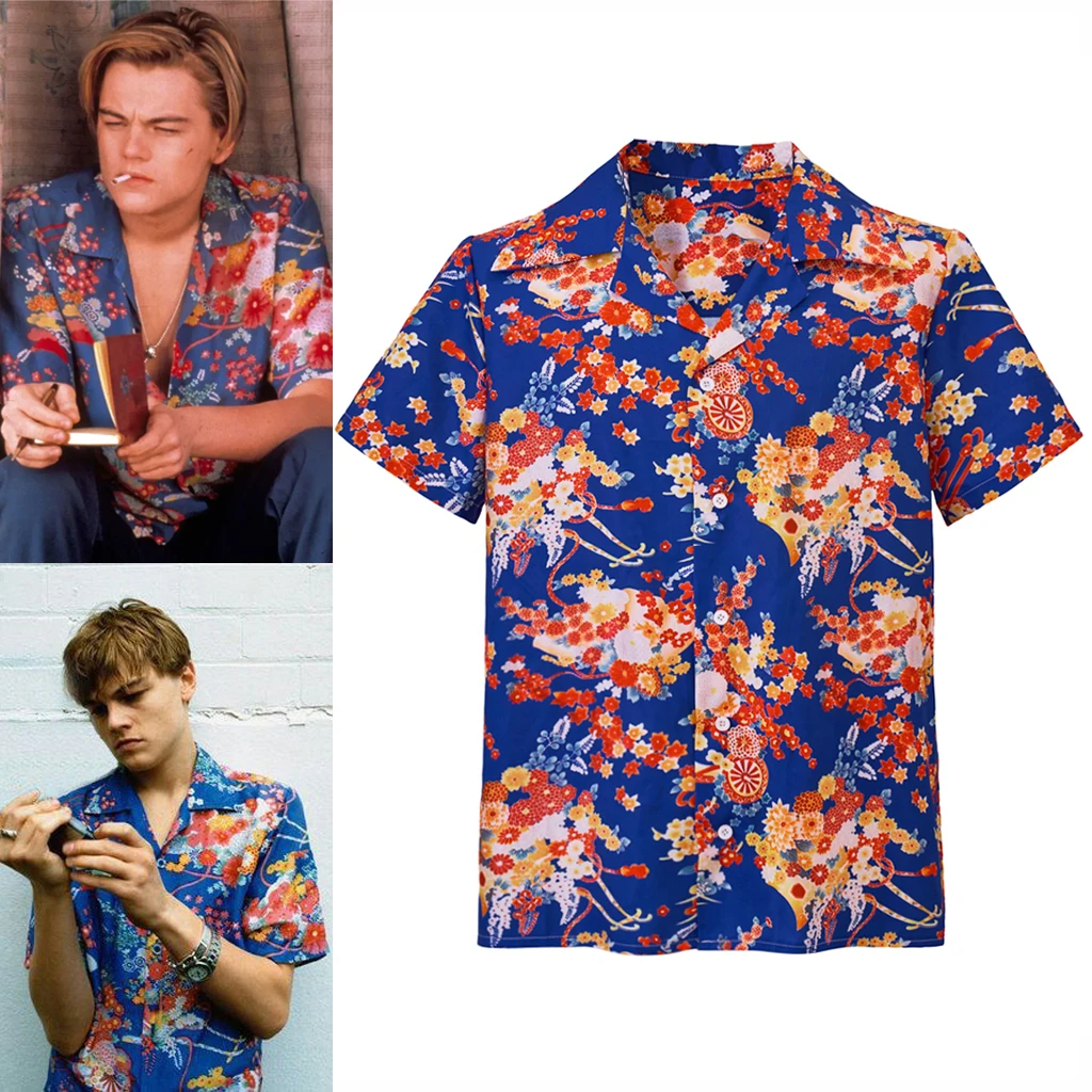 Romeo Cosplay Shirt Mens Hawaiian Shirt Men\'s 3D Print Summer Vacation Shirt Flower Button Short-Sleeve Casual Beach Tops