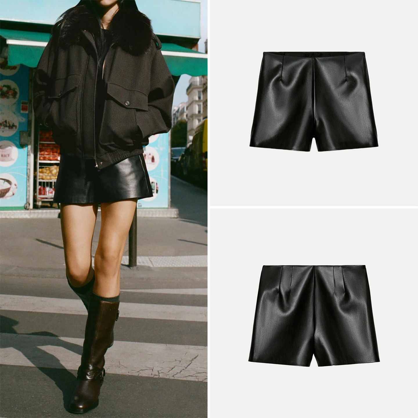 

Женские кожаные брюки с высокой талией, модные, стильные, с индивидуальным дизайном, новинка 2025 года, прямые, с эластичным поясом