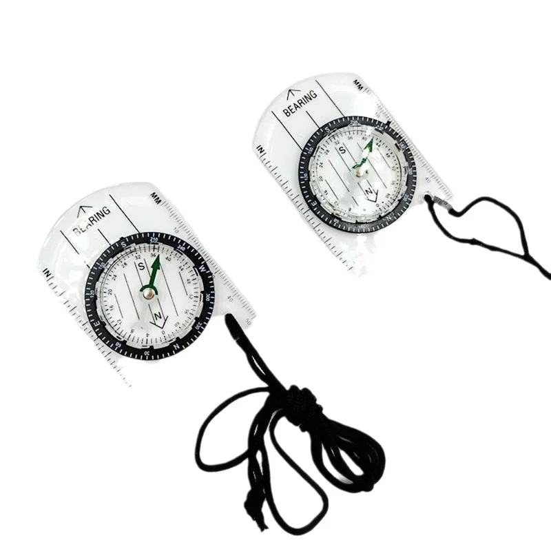 1pc/2pc new outdoor mini acrylic transparent scale compass, map measurement directional off-road keychain hanging rope compass view 4
