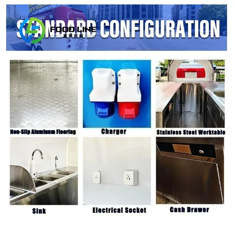 تخصيص الألياف الزجاجية مقطورة الغذاء المتنقلة إطار من الاستانلس ستيل مقاومة للصدأ عربة تقديم الطعام السريع لبيع الشوارع #5