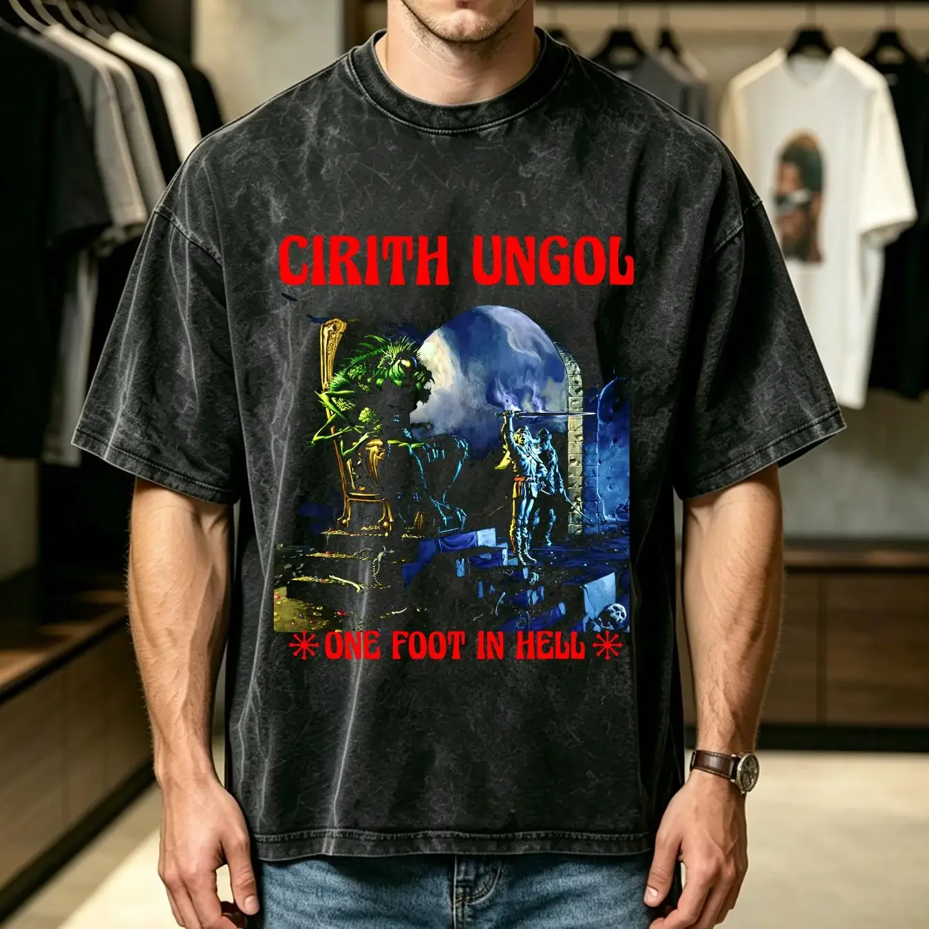 washed T Shirt New Popular Cirith Ungol One Foot in Hell American Heavy Metal S 5XL long or short sleeves vintage Washed