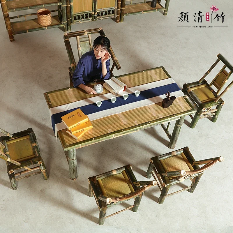 Custom-made bamboo tea chair Chinese modern simple handmade teahouse furniture kung fu coffee table Zen table