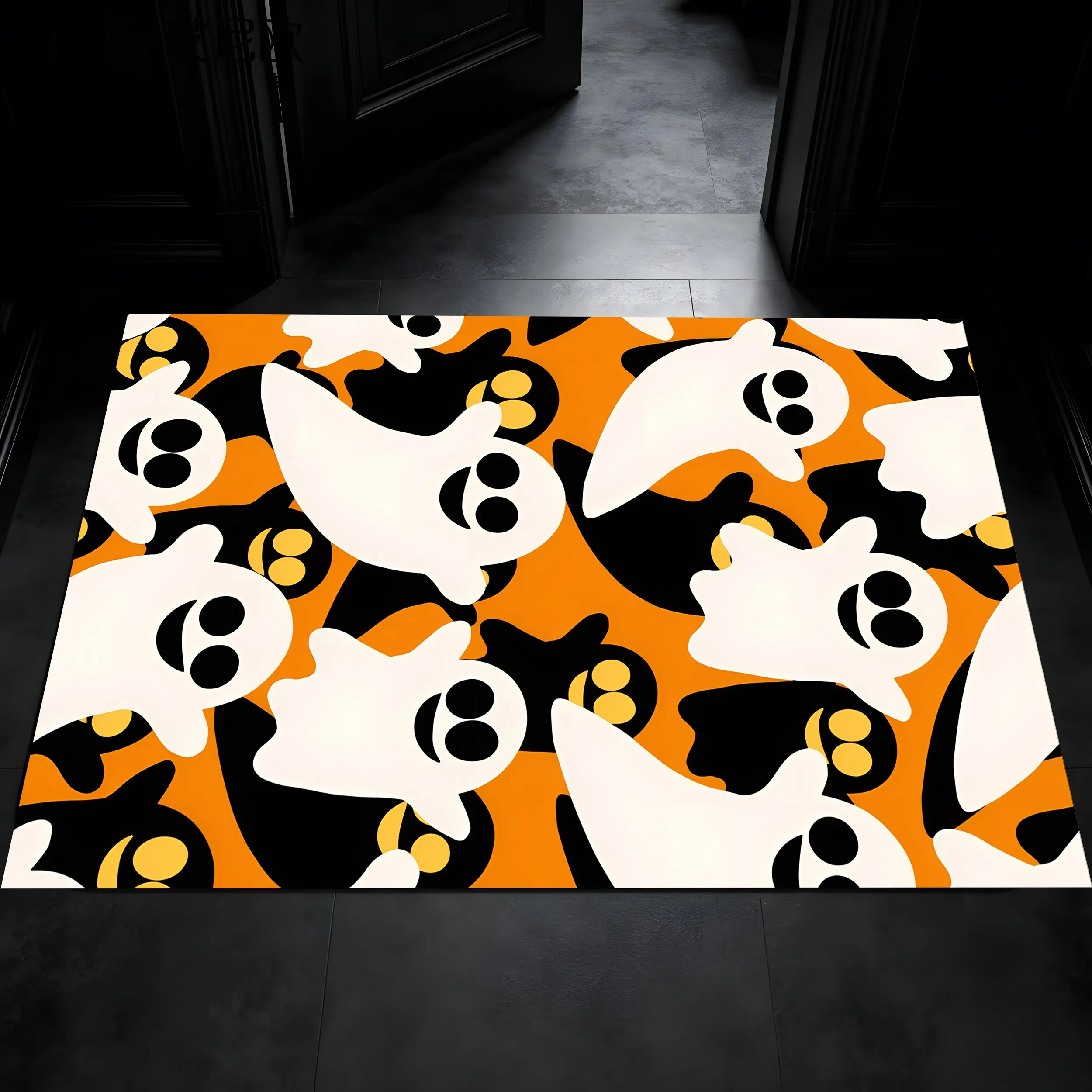 Velvet Cartoon Ghost Fun Halloween 2D Rug for Living Room and Bedroom Holiday Decor, Autumn/Winter