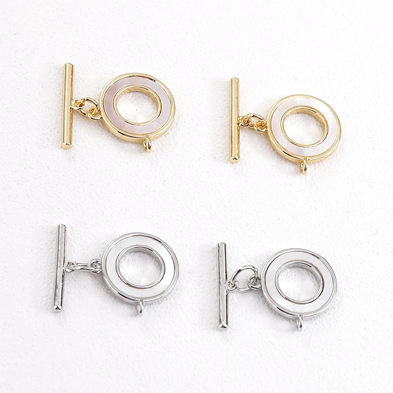 2pcs copper plated 14K gold round shell ot buckle DIY hand jewelry pearl bracelet ending connection material accessories