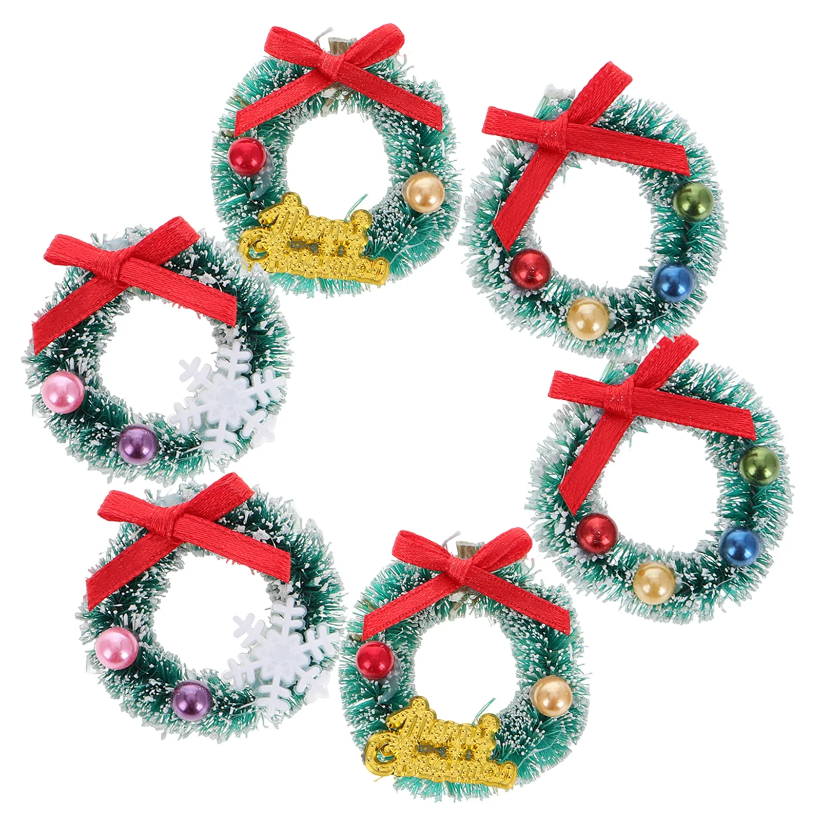 6 Pcs Christmas House Micro Landscape Decoration Ornaments Garland The Tree Wreaths Mini Baby Miniature Sisal Silk Elder