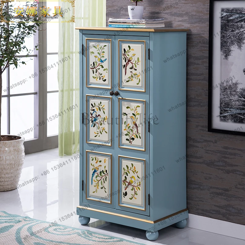 indoor solid wood shoe cabinet green adjustable storage household door multi-layer large-capacity color shoe cabinet