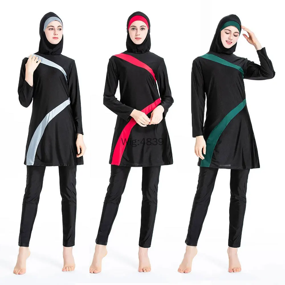 

Women's Muslim Swimsuit Modest Full Cover Bathing Suit Irregular Patchwork Islamic Arab Middle East Ladies Swimwear 2025 New