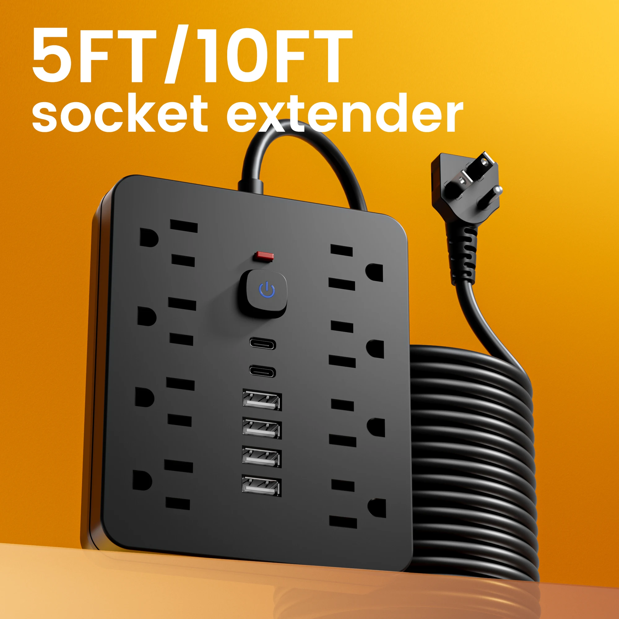 14-in-1 Power Strip Switch Surge protector Prection multifunctional socket electric flat plug with USB Type-C charger oulets