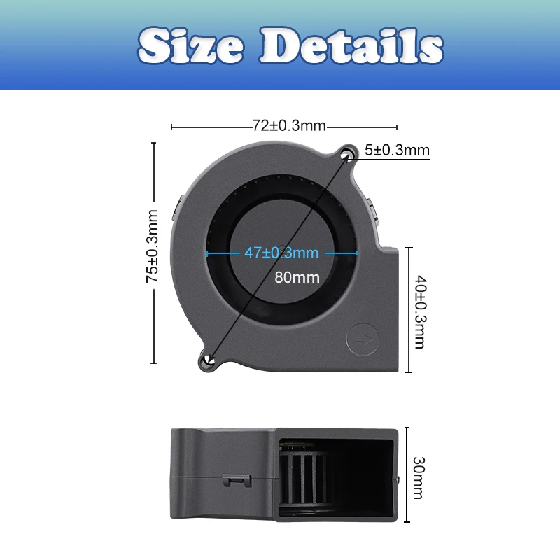 Lote de 2 piezas de ventilador centrífugo de refrigeración, 5V, 12V, 24V, USB, 2 pines, 75mm, 75x30mm, 7530 de flujo de aire, 7cm, 70mm, disipador