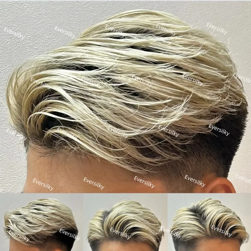 

Men's Toupee 4T/613 Ombre Blonde Brown Roots Prosthesis Hair full pu men’ wig 100% original Human Prosthesis Hair Wig for man