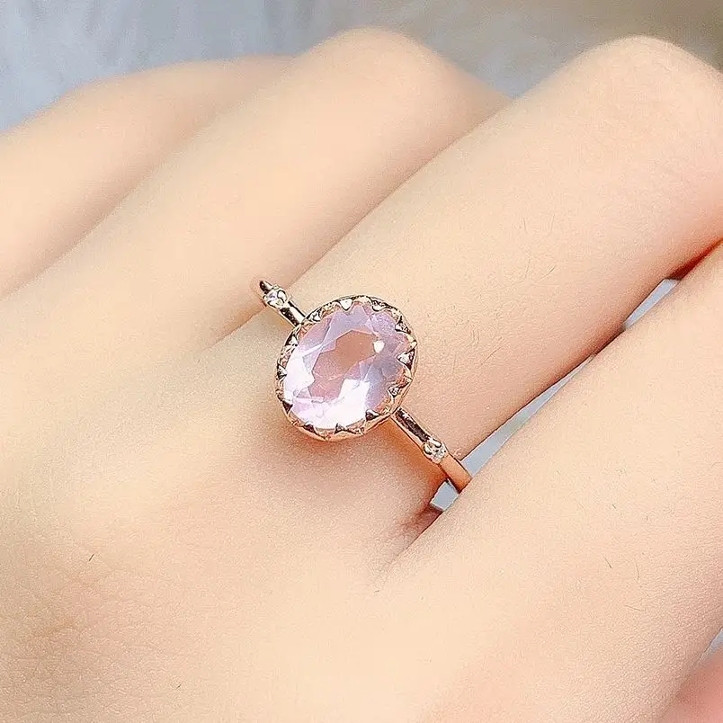 

New Arrival Natural Gemstone Jewelry Natural Rose Quartz Ring 925 Sterling Silver Resizable Rings Engagement Wedding For Gift