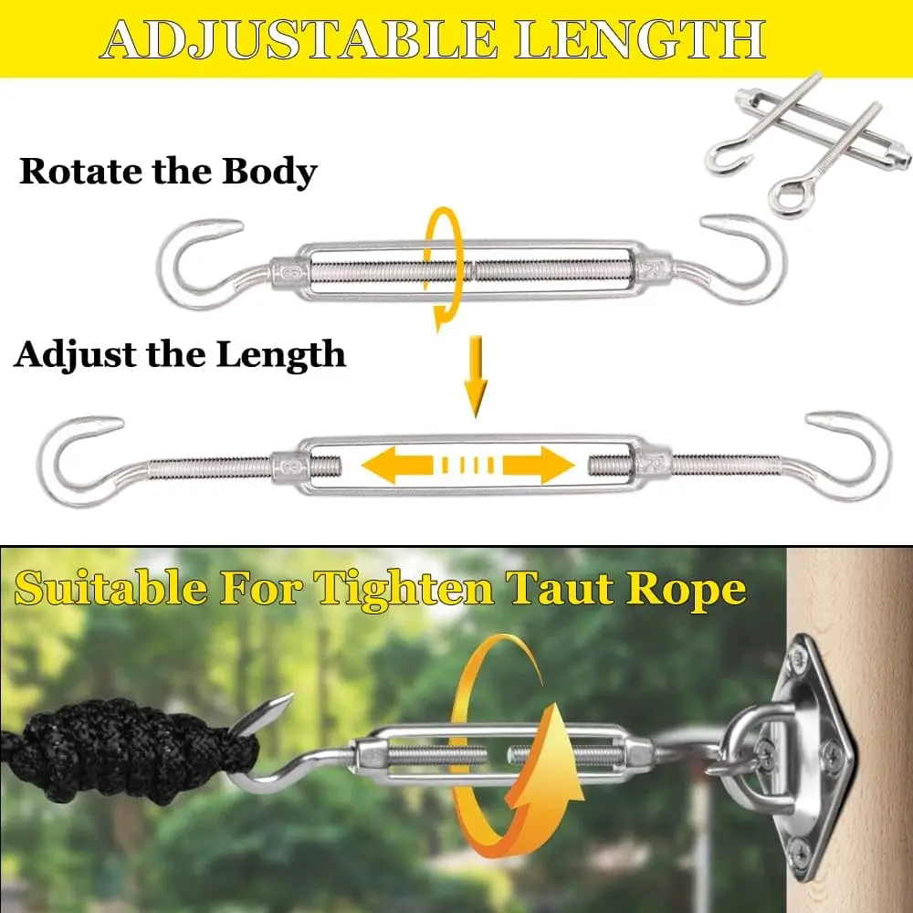 Stainless Steel OC Type Turnbuckle Hook and Eye Tensioners Adjustable Wire Cable Ropes Tension Sun Shade Sail Tent Hardware