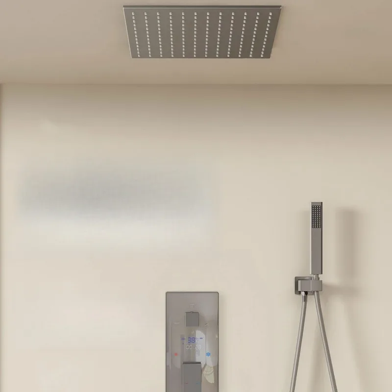 

Wall Mounted Concealed Showerhead, Embedded Parts, Mixing Valve, Digital Display, Black Ceiling, Hidden Bathroom Shower
