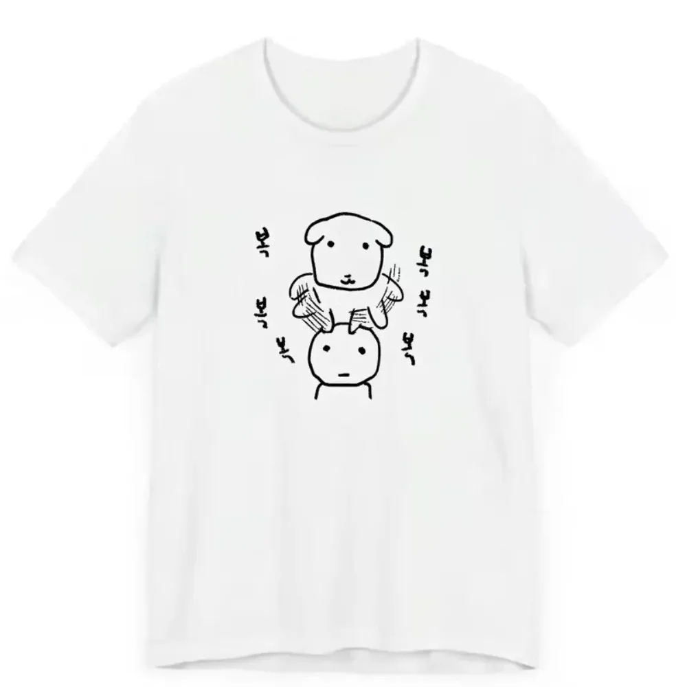  Women Cute Cartoon Line Art Graphic Tee Funny Minimalist Dog Print T-ShirtCasual Loose Short Sleeve Relaxed Chic Casual Trend