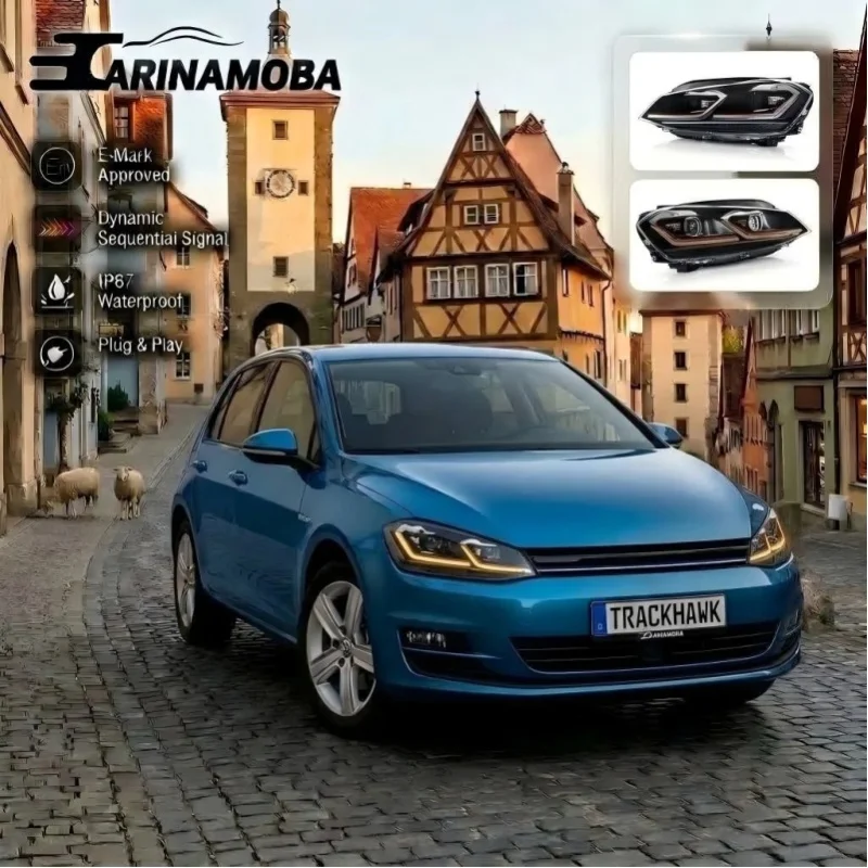 CARINAMOBA [E-Mark] Voll-LED-Scheinwerfer für VW Golf 7 MK7 2015-2017 DRL Dynamisches Sequenzielles Signal Frontleuchte Plug & Play 2 Stück