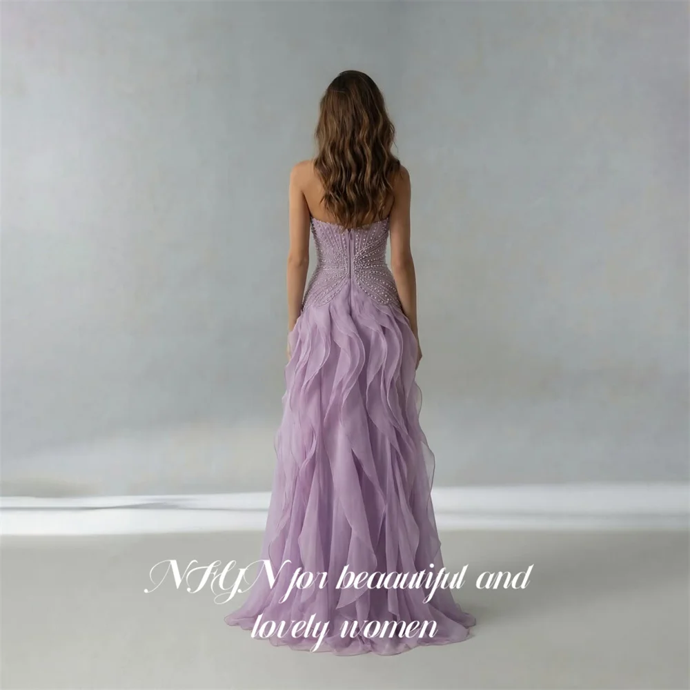 NFYN Lilac Chiffon Party Dress Sweetheart Sleeveless فساتين السهرة Beaded Bodice Night Dress A Line Celebrity Dress Customized