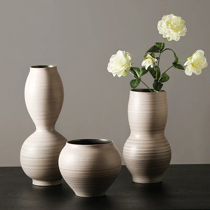 Nordic round mouth ceramic floor-to-ceiling large vase ornament flower arrangement designer living room model room soft