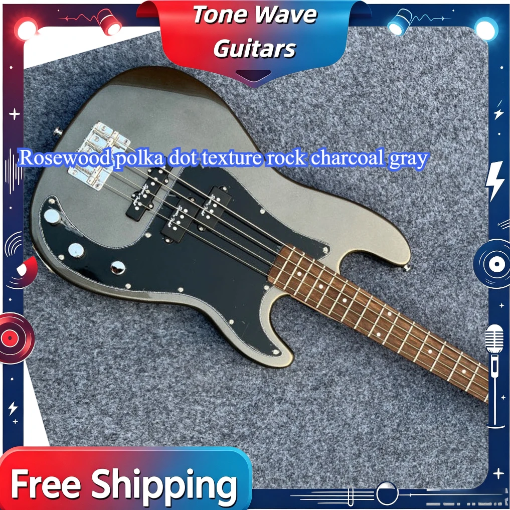 Hot Electric Guitar Mahogany Body  Pure Black Protective Board Split Metal Bridge Solid Wood Bass Unisex Rosewood Polka Dot Rock