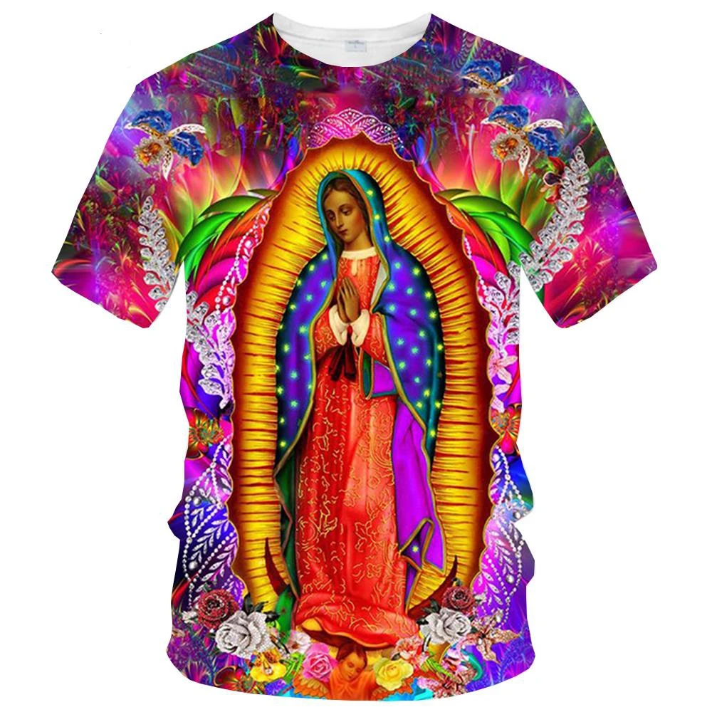 Virgin Maria 3D men\'s and women\'s T-shirt, casual short sleeved clothing, full size, new summer fashion men\'s clothing