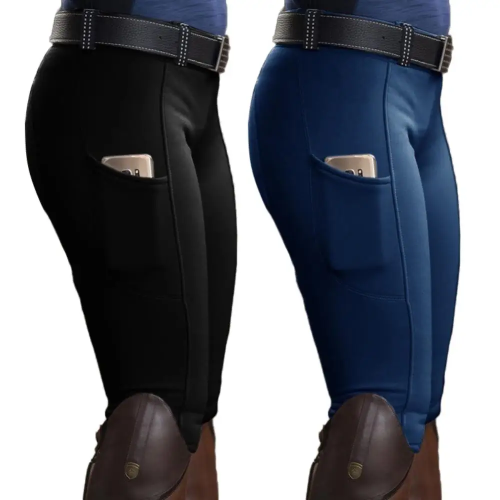 Trousers Solid Color Pants Women Elastic Pocket Hip Lift Equestrian Horse Racing Trousers