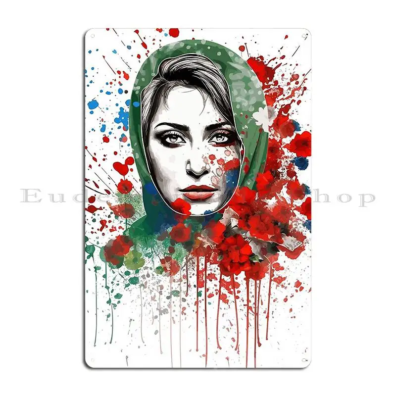 Floral Illustration Trash Polka Inspired Lebanese Woman Metal Sign Personalized Club Wall Custom Garage Plaques Tin Sign Poster