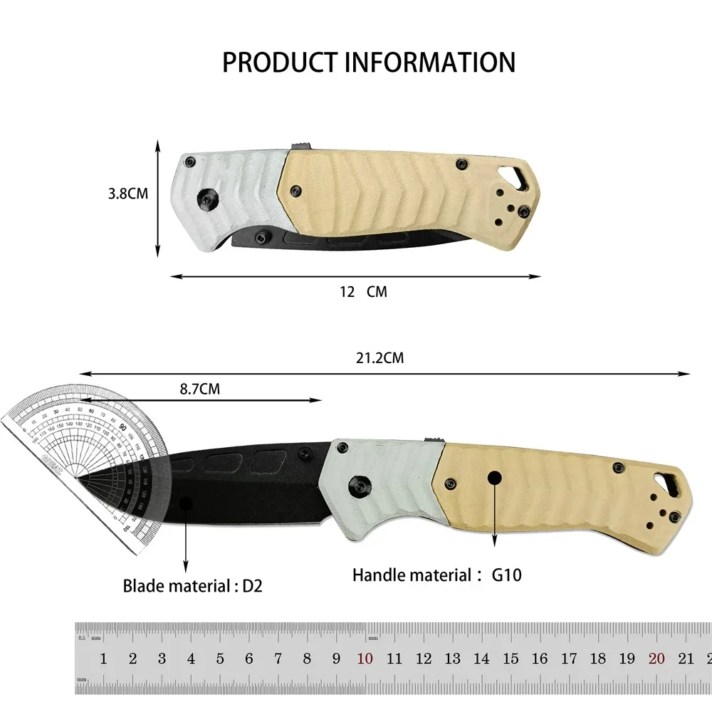 BM 593BK-01 PSK Personal Survival Kit Folding Knife D2 Cerakote Drop Point Blade Milled G10 Handle Camping Hunting EDC Multitool