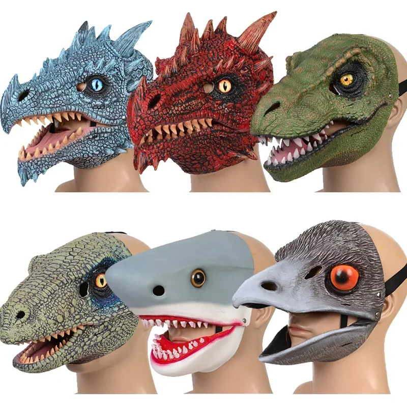 2024 Mask Moving Jaw Decor-Tyrannosaurus Rex Mask Jurassic World Shark Eye and Nose Openings