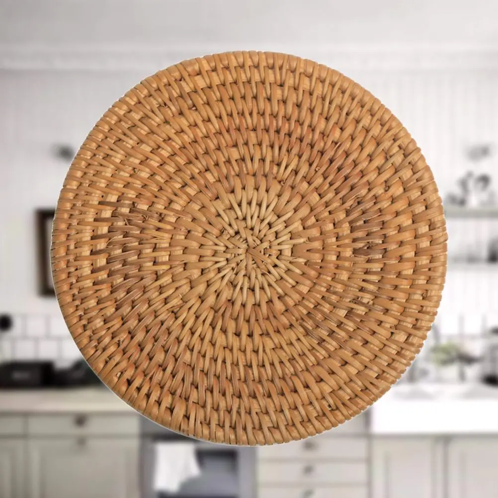 Round Rattan Coaster Insulated Cup Mat Heat Resistant Bamboo Holder Non Slip Waterproof Tea Set Pad Table Protector