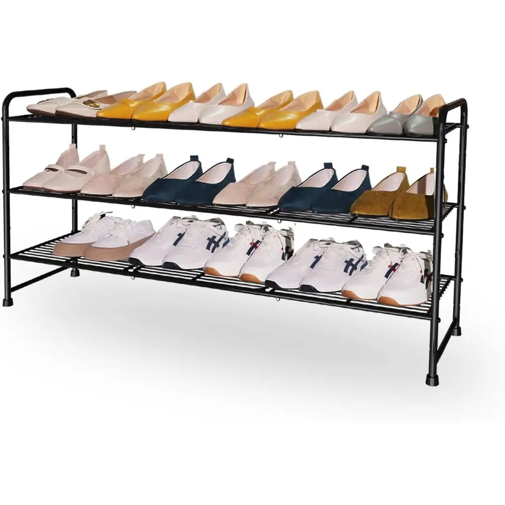 

3-Tier Long Metal Shoe Rack,Extra Large acity Adjustable Stackable Shoe Organizer Shel or Closet Entryway, Bedroom,Living Room,